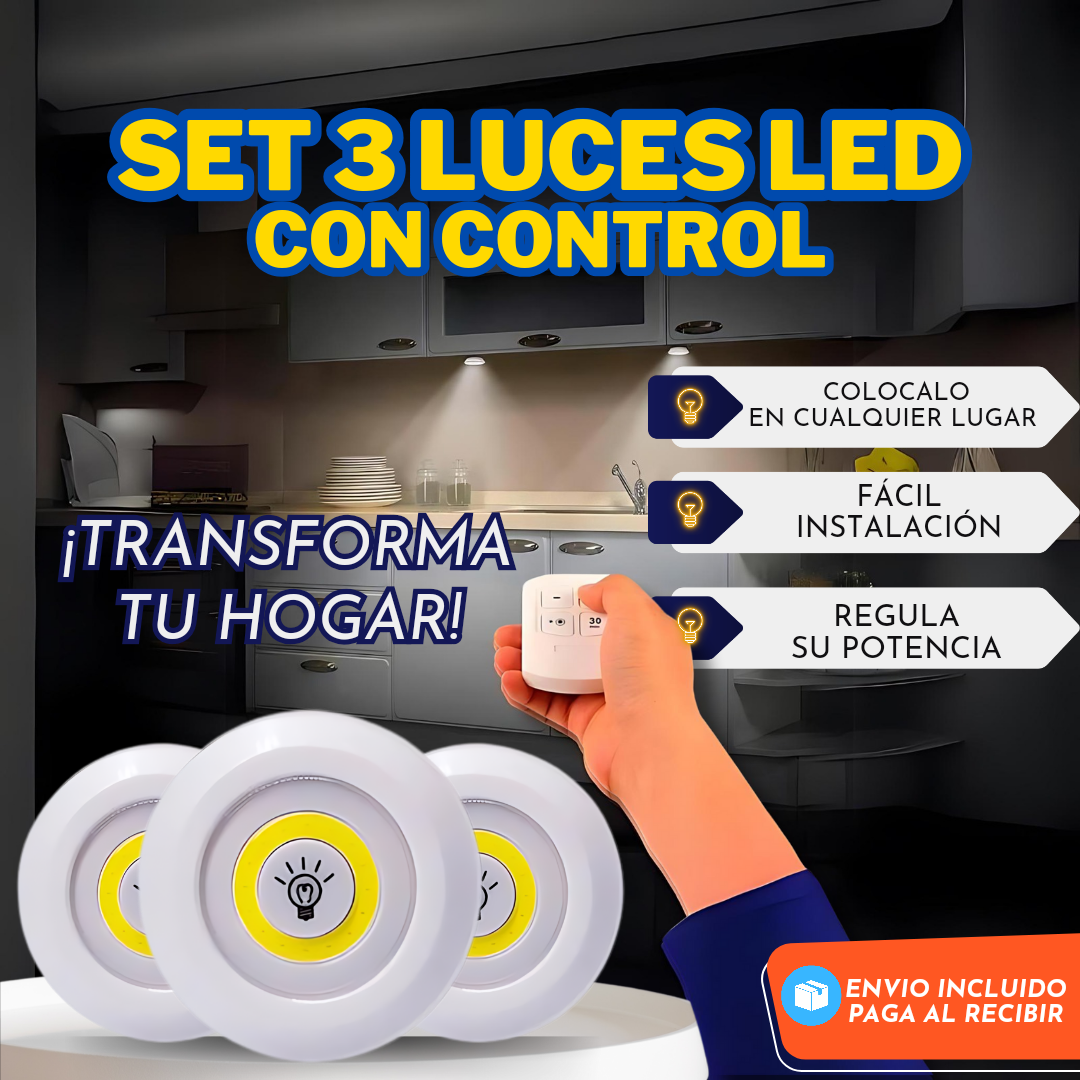 SET DE 3 LUCES LED CON CONTROL REMOTO