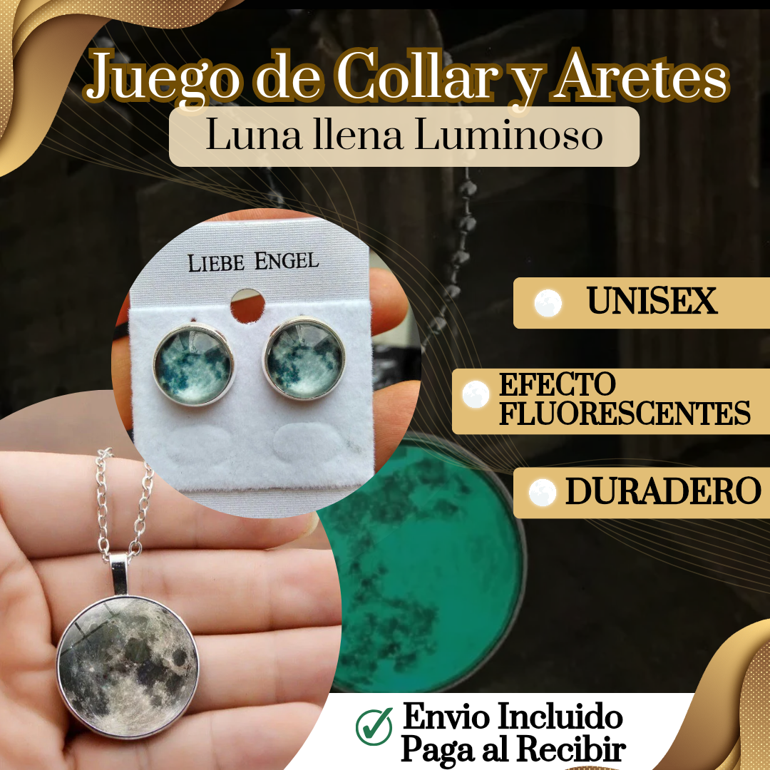 JUEGO DE COLLAR Y ARETES LUNA LLENA LUMINOSO